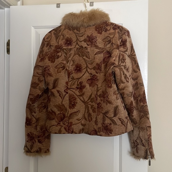 Static corduroy floral pattern jacket faux fur collar women’s size medium y2k - Picture 8 of 8